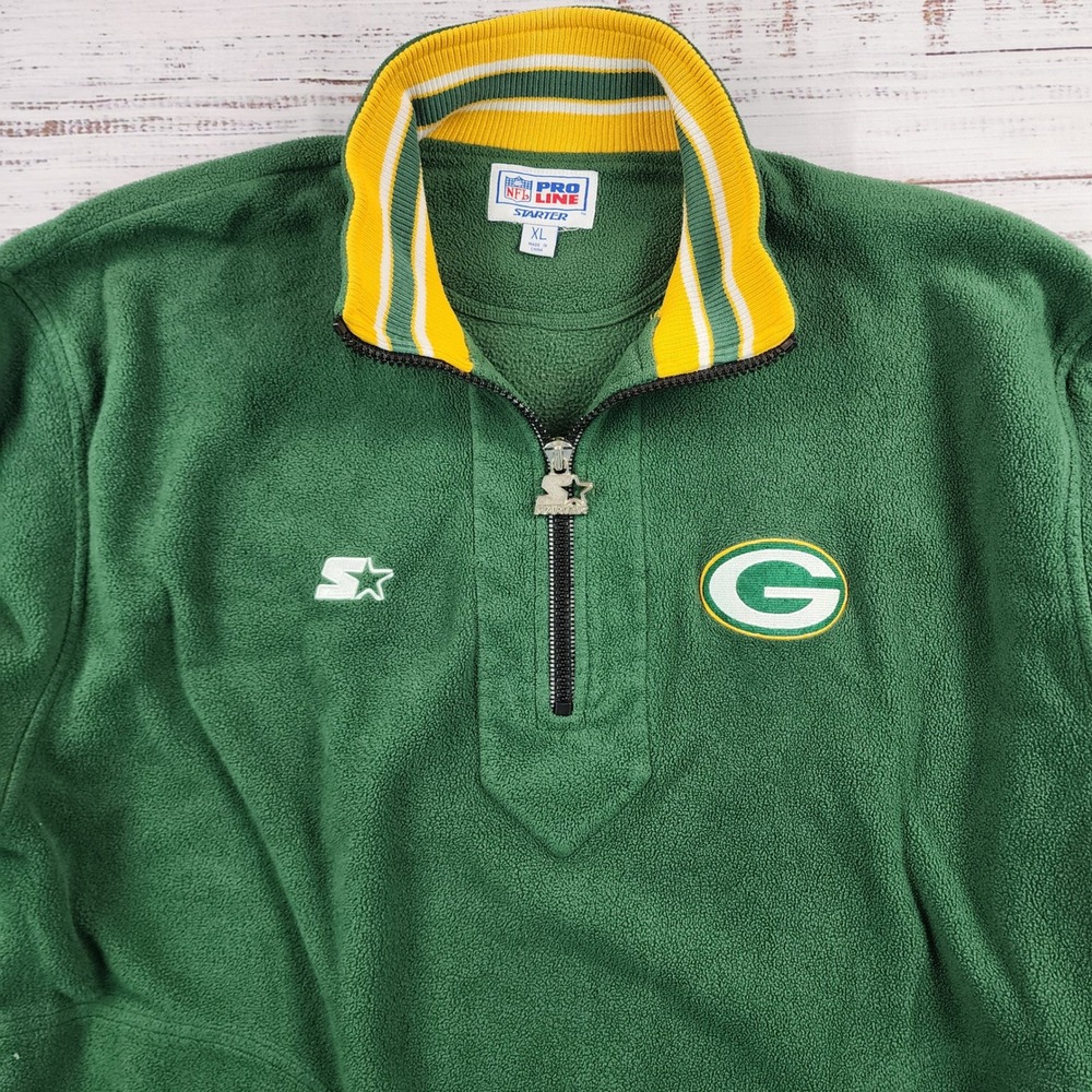 Starter NFL Pro Line Green Bay Packers Fleece Quarter Zip Pullover Mens XL Green